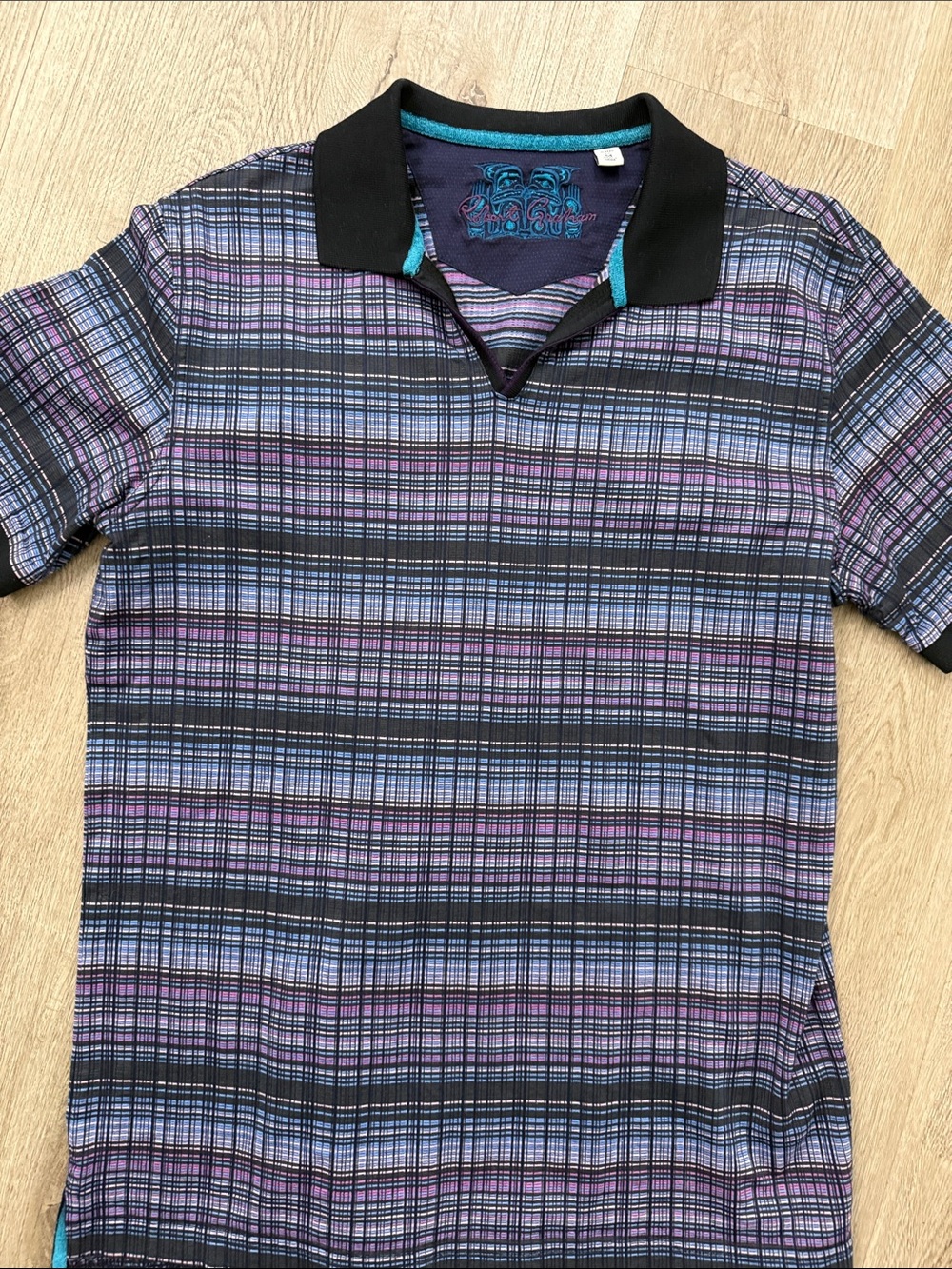 Robert Graham Black, Purple & Blue Plaid Polo Shirt